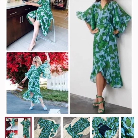 CAbi Spring Derby High Low Dress in Green Floral on Blue Size Small NWT - Picture 3 of 5